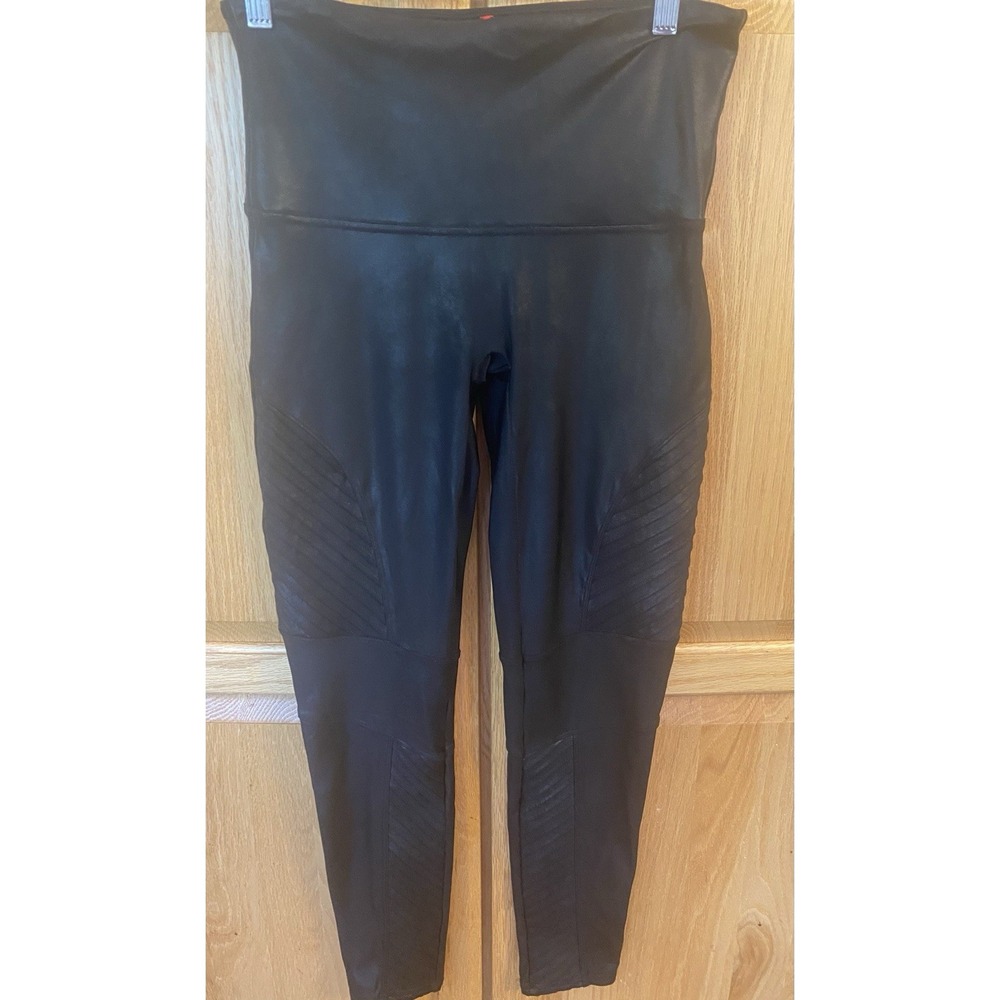 SPANX Black Faux Leather‎ MOTO LEGGINGS Women's Size XL Black Shapewear